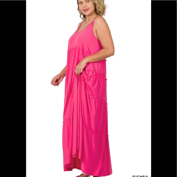 Brand New Plus Size Sleeveless Maxi Fuchsia Dress W/ Pockets Various - Picture 12 of 15